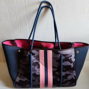 HAUTE SHORE Camouflage Tote with Pink and Blue Stripes